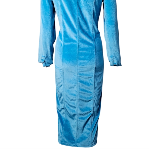 Together Vintage Aqua Velour Button down 80s Maxi Dress Excellent Condition SZ 4 - Picture 8 of 12